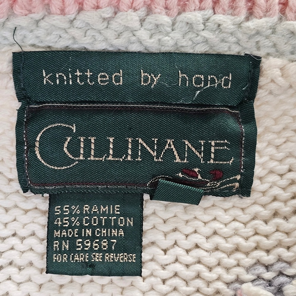 Cullinane Knitted by Hand Floral Cottagecore Ramie Cotton Sweater Sm. Pink Cream - Picture 2 of 11